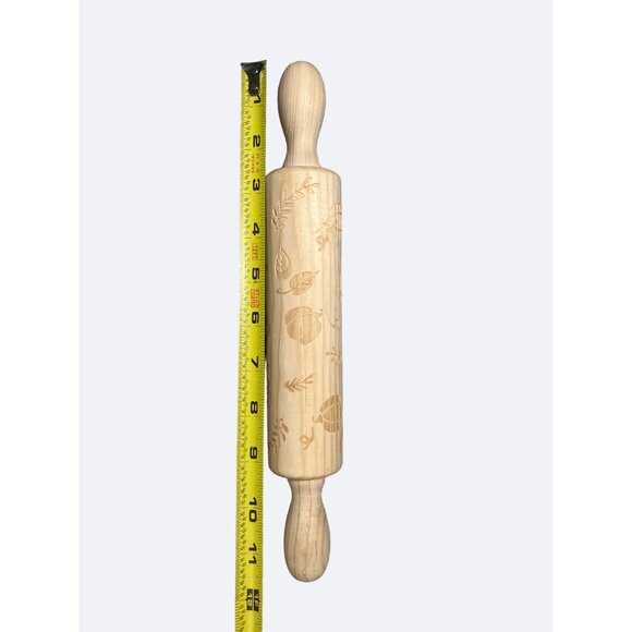 Wood Embossing Rolling Pin Dough Roller with Fall/ Autumn/ Thanksgiving Pattern - Picture 5 of 7
